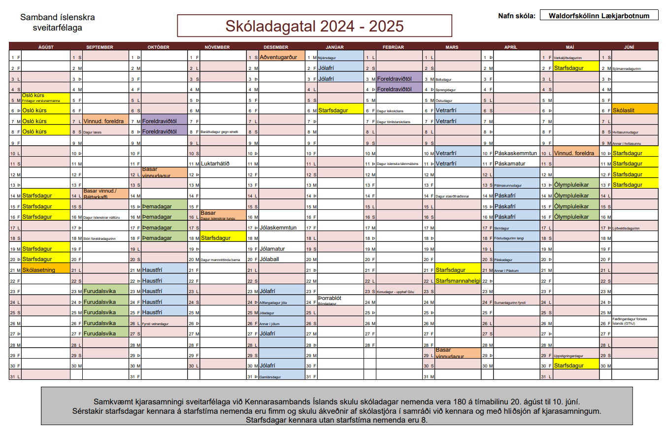 Skóladagatal 2024-2025