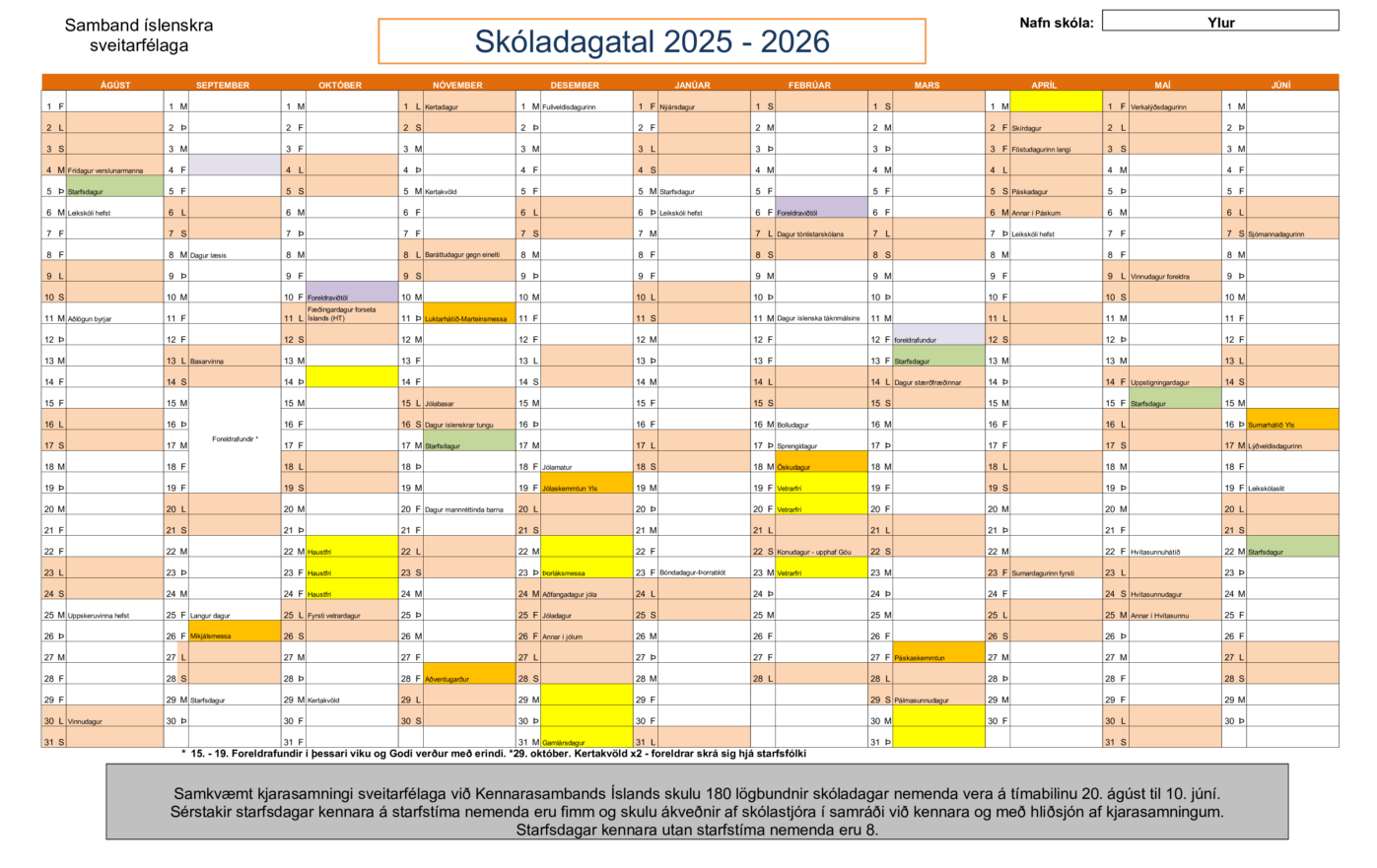 Leikskoladagatal 2025-2026